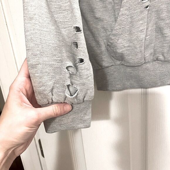 Full Circle Trends Distressed Ripped Slashed Hoodie Grey Shirt size S small - Picture 3 of 5